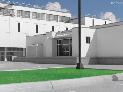 Flat Roof Building White 3D model