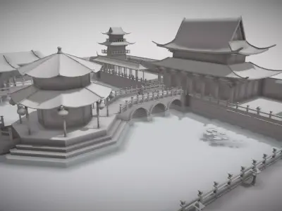 Chinese Tang Palace Low-poly 3D model