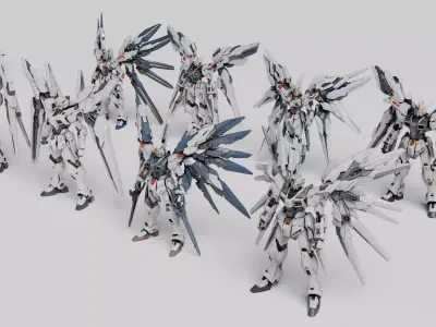 White Mecha Robot Winged Collection with PBR Textures Bundle 3D model