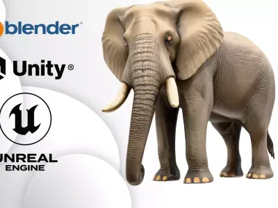 Realistic African Elephant Low-poly 3D model