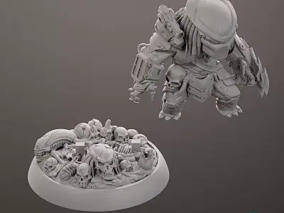 Chibi Galactic Predator - 3D STL Miniature - with Scenic Base 3D print model