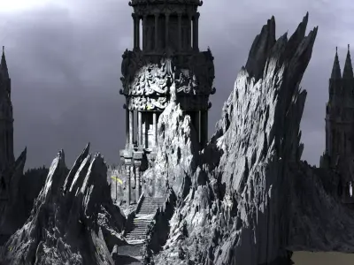 Steampunk Ruin on cliffs 2 3D model