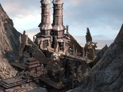 Lion Ancient Temple City kitbash 3D model