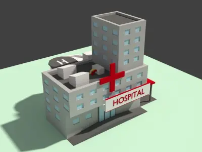 Low Poly Hospital building with cross on top Low-poly 3D model