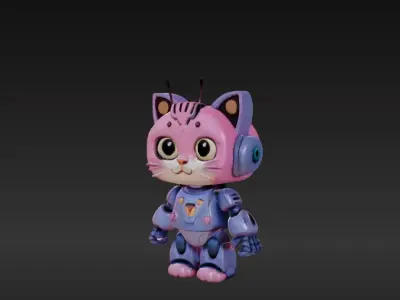 Robot Cat 3D Model - Game Ready - Low poly Low-poly 3D model get