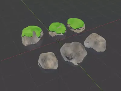 Anime Stone Set High-Poly with Moss Variations Free 3D model