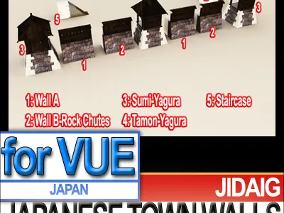 Japanese Fortified Town Walls Kit 3D model