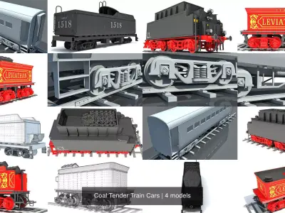 Coal Tender Train Cars 3D Model Collection