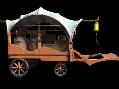 Medieval Carriage Low-poly 3D model