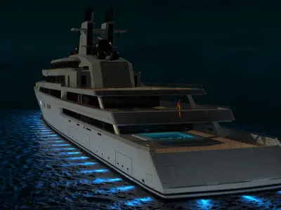 Lurssen Alibaba Superyacht Night Scene 3D model