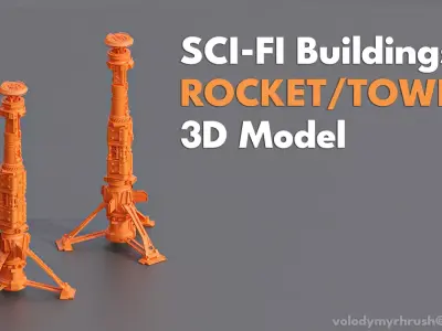 Sci Fi Buildings Rocket Tower Skyscraper 3D Model Free low-poly 3D model