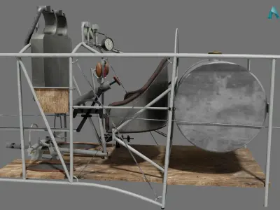 World War 1 aircraft cockpit interior Low-poly 3D model