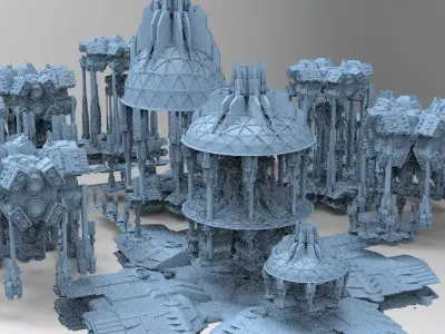 Dark Elven Sci-Fi CityDomes Bases collection series 2 3D model
