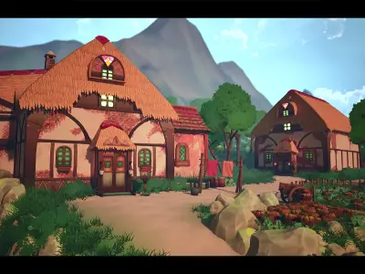 Stylized Windmill Valley Low-poly 3D model