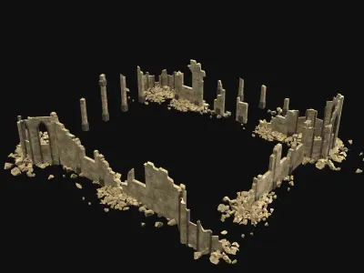 ARABIC CHURCH RUINED RUIN DESERT TEMPLE CASTLE AAA COLLECTION Low-poly 3D model