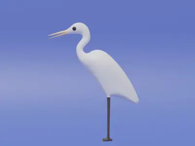 Cartoon Cute Egret Bird 3D model
