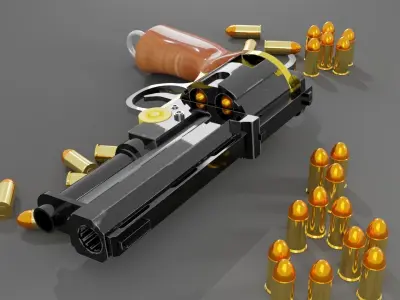 Modular Revolver Gun  Low-poly 3D model