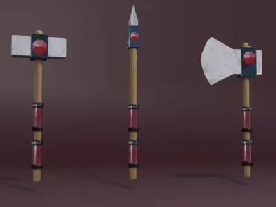 Stone weapons set Low-poly 3D model