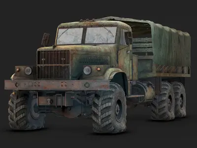 Low Poly Kraz 255 Flatbed Rusted Low-poly 3D model