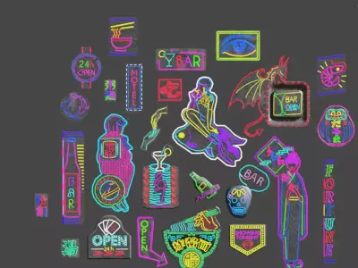 Cyberpunk Neon Board Set Low-poly 3D model