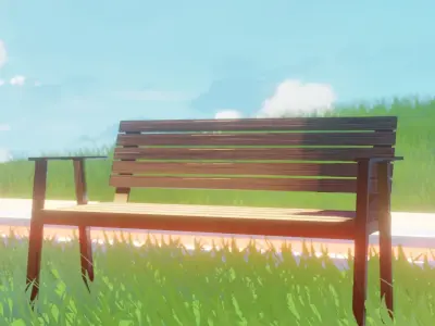 Park Bench Bank and Wooden Camellia 3D model