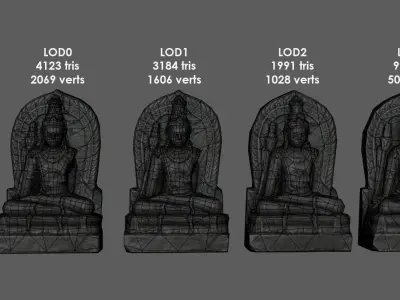Low Poly PBR Shiva Statue Low-poly 3D model