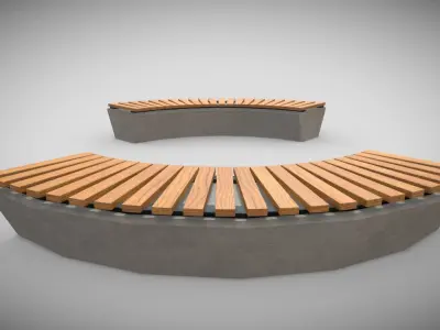 Outdoor Cement Semi-Circular Bench  Low-poly 3D model