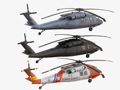 Bundle 3x UH-60 BlackHawk Low-poly 3D model