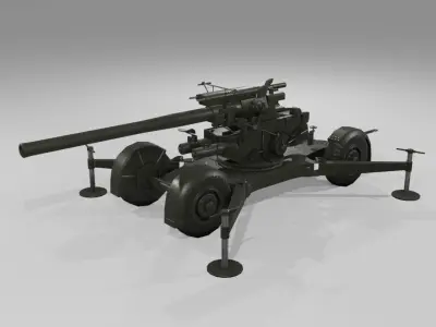  QF 3-7 inch heavy anti-aircraft gun Low-poly 3D model