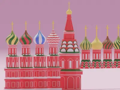 Moscow Kremlin Saint Basils Cathedral Russia Low-poly 3D model