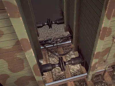 Railway Covered Goods Wagon 18T Vr6 Support Green Low-poly 3D model