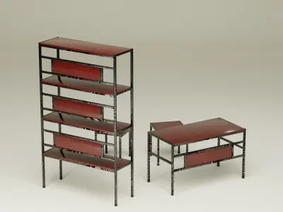 Student Study Set - Red Mahogany Darkened Damascus - AMS05 Free 3D model