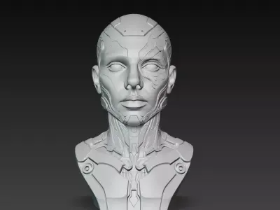Cybernetic Android Bust STL Sci Fi Robot 3D print model