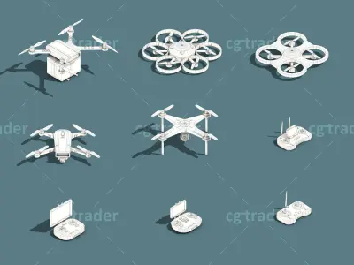 Low Poly Drone Isometric Icon Pack 01 Low-poly 3D model