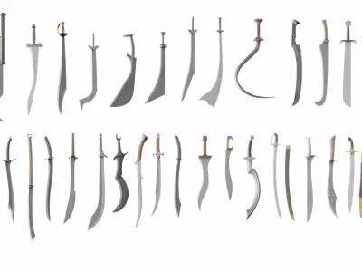 Collection of 36 curved swords 3D model