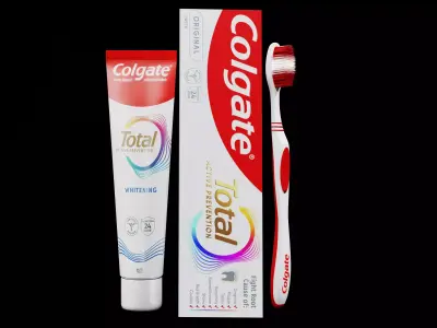 3D Colgate Toothpaste Box Tube and Toothbrush Pack 3D model