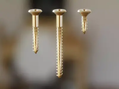 Golden Philips Screw Chipboard Editable Render Ready Model Low-poly 3D model