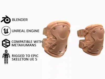 Tactical Knee Pads 16 - All MH Bodies and UE5 Skeletons - Rigged Low-poly 3D model