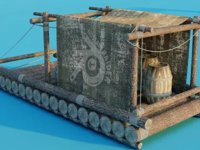 Wooden Mini Boat Low-poly 3D model