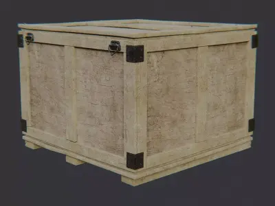 wooden shipping crate with metal reinforcements Low-poly 3D model