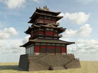 PBR Asian Buildings Collection Low-poly 3D model