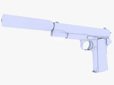 Colt 45 M1911 Pistol Supressed Low-poly 3D model