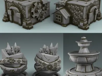 set street two stone urns on table 3D print model