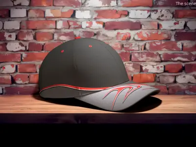 Flame Stripe Curve Brim Cap Red Black 3D model