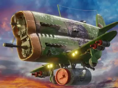  Stylized realistic green airplane Low-poly 3D model