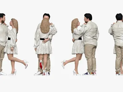 001265 big man in white hug girl in white dress 3D model