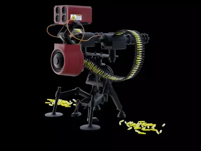 Sci-Fi Automated Turret Gun Game Ready 3D Model Low-poly 3D model