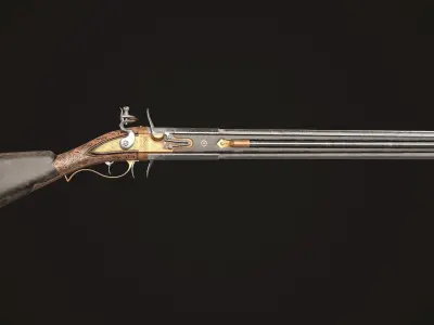 Double-barreled Flintlock Rifle Dark Low-poly 3D model