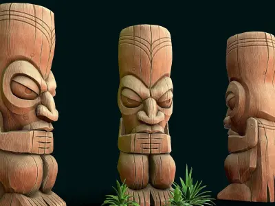 Stylized Wood Totem 3 Low-poly 3D model