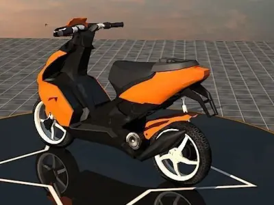 Scooty 3D Model orange scooter on circular platform Low-poly 3D model